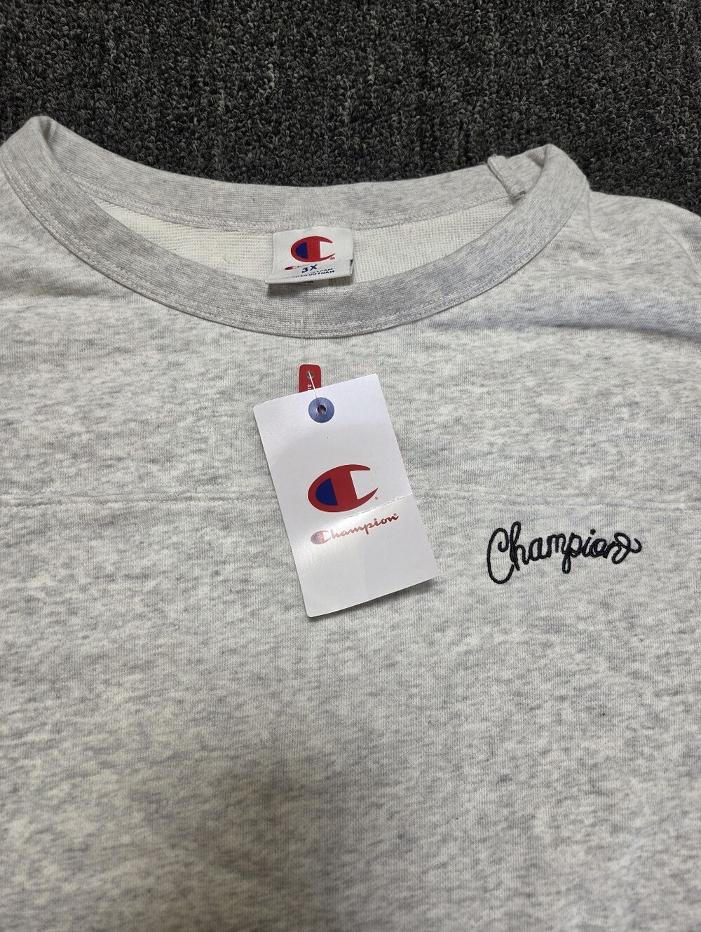(#3C) Champion Heather Gray Crewneck with Script Logo